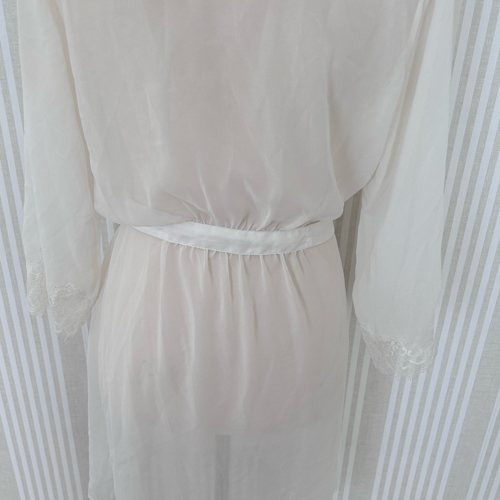 Oscar de la Renta Pink Label Robe Ivory Mesh Lace Sleeve Women’s Size Small - Picture 7 of 11